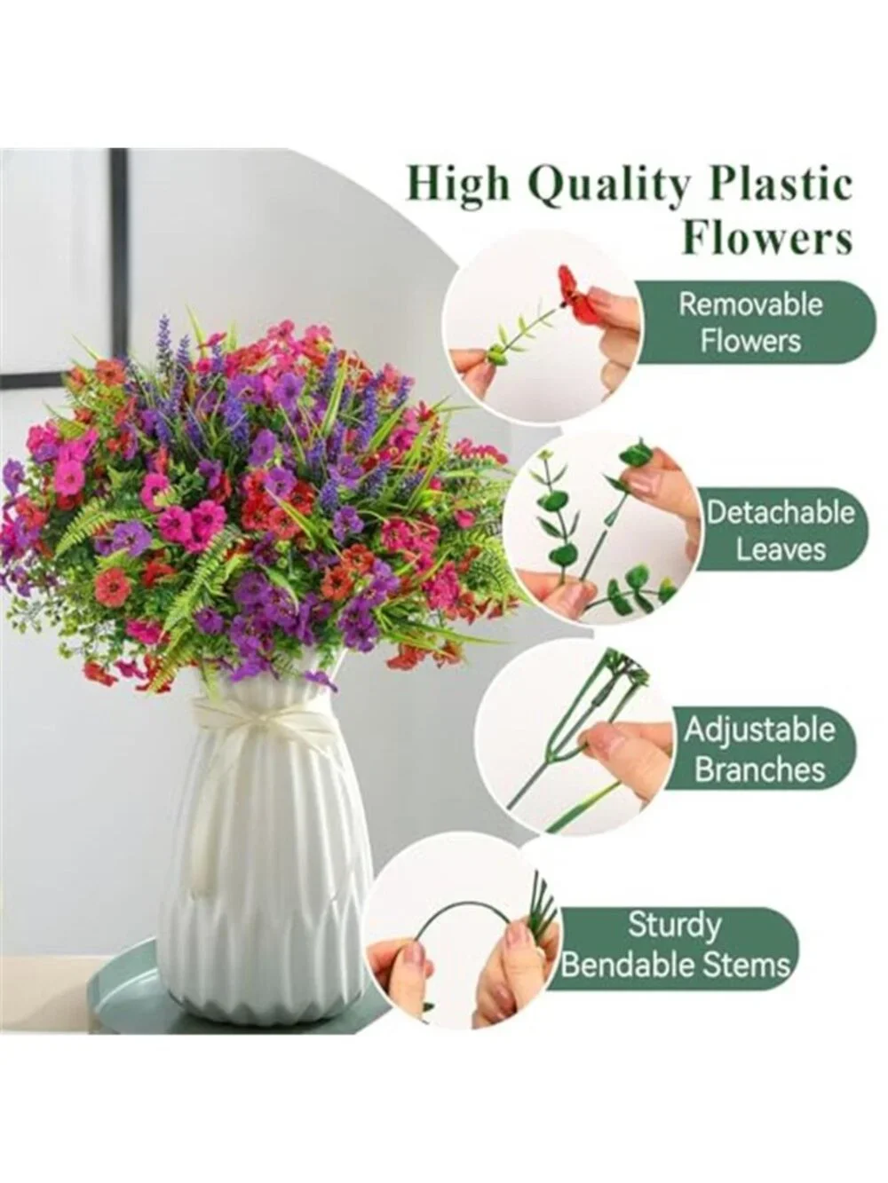 Artificial Flowers Outdoor UV Resistant Faux Daisy Lavender Spring Decor 24 Pack